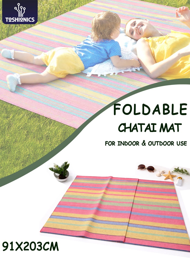 توشيونيكس حصيرة نزهة قابلة للطي من تشاتاي، 91 × 203 سم | حصيرة تخييم خارجية كبيرة | حصيرة أرضية بلاستيكية منسوجة مقاومة للماء وقابلة للغسل، مناسبة للشاطئ والحديقة والصلاة والسفر والاستخدام المنزلي | الموديل T114693