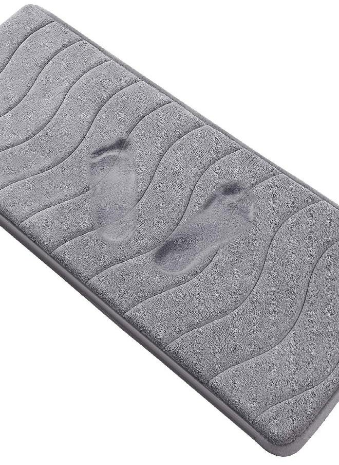 Flamingo P Memory Foam Bath Mat for Bathroom Non Slip Bath Rug Velvet Thick Soft and Comfortable Water Absorbent Machine Washable Easier to Dry Floor Rug Mats Waved Pattern, 47x17 Inches, Grey  - Image 1