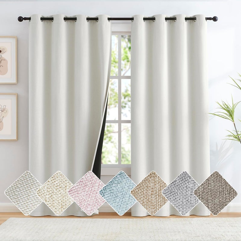 Treatmentex Cream White Linen Blackout Curtains for Living Room Bedroom  Thermal Insulated Energy Saving Window Panels Farmhouse Burlap Texture Curtain Drapes for Guest Room  Grommet Top 52""x 84""x 2pcs - Image 1