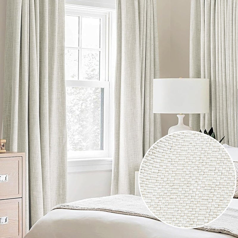 Treatmentex Cream White Linen Blackout Curtains for Living Room Bedroom  Thermal Insulated Energy Saving Window Panels Farmhouse Burlap Texture Curtain Drapes for Guest Room  Grommet Top 52""x 84""x 2pcs - Image 2