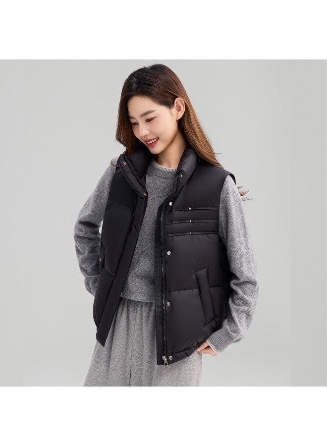 YaYa Women's Winter Down Vest For Outdoor Commuting, Stand Collar, Hoodless, Solid Color, Simple And Puffy, Warm Vest For Women - Image 4