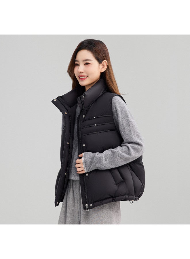 YaYa Women's Winter Down Vest For Outdoor Commuting, Stand Collar, Hoodless, Solid Color, Simple And Puffy, Warm Vest For Women - Image 2