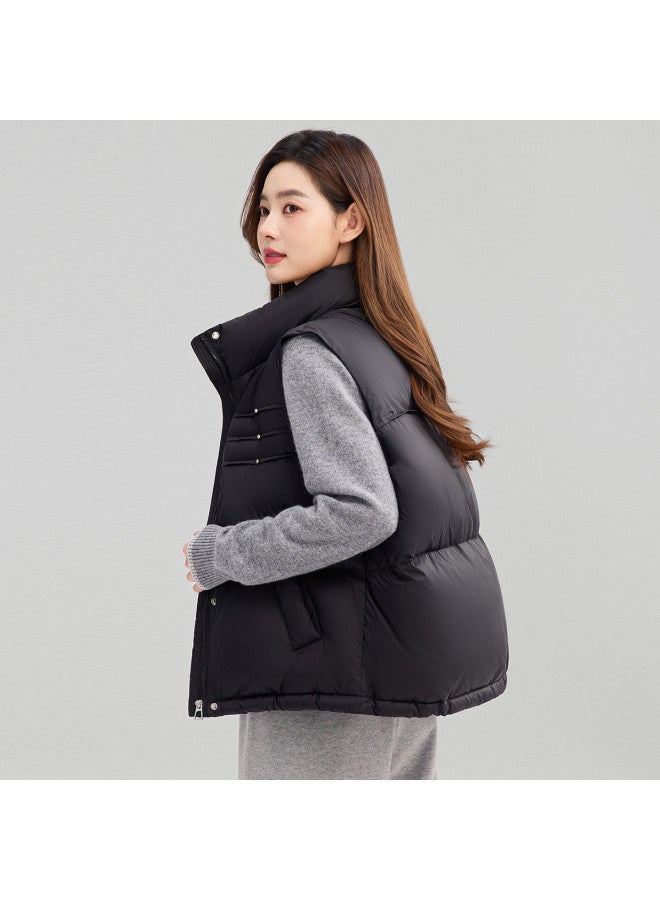 YaYa Women's Winter Down Vest For Outdoor Commuting, Stand Collar, Hoodless, Solid Color, Simple And Puffy, Warm Vest For Women - Image 3