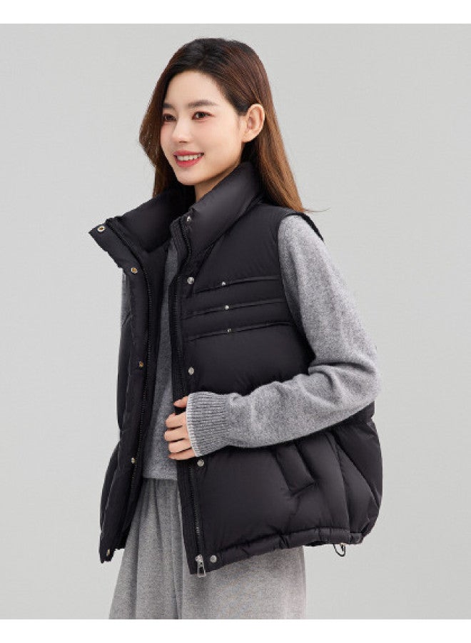 YaYa Women's Winter Down Vest For Outdoor Commuting, Stand Collar, Hoodless, Solid Color, Simple And Puffy, Warm Vest For Women - Image 1