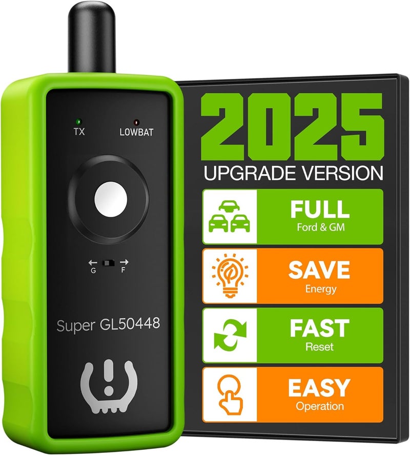 في اكس دي ايه اس أد��ة إعادة تعلم TPMS 2IN1 Super GL50448 لسيارات GM وFord مع زر تبديل النموذج، تنشيط مراقبة مستشعر ضغط الإطارات لسيارات Buick/Cadillac/Chevrolet/GMC/Lincoln/Mazda إصدار 2024 (أخضر) - Image 1