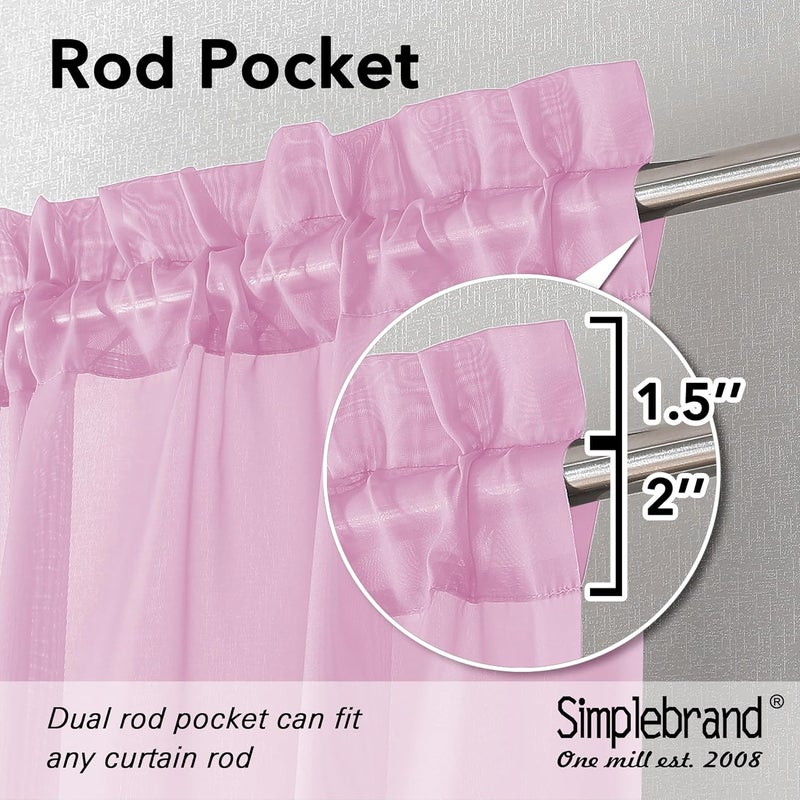 SimpleBrand Pink Sheer Curtains 84 Inches Long, Light Filtering Rod Pocket Solid Color Window Sheer Curtain Panels, Elegant Curtains & Drapes for Living Room, Bedroom 2 Panels (42" W x 84" L) - Image 2