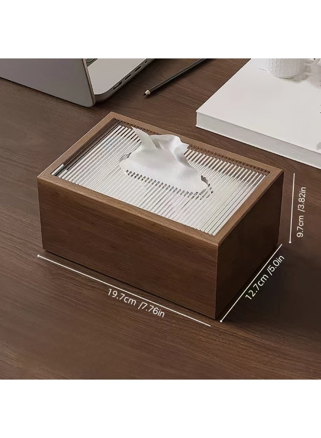 Nordic Style Wooden Tissue Box with Acrylic Cover, Stripe Pattern, Home and Restaurant Napkin Dispenser, Desktop Storage Organizer - Image 3