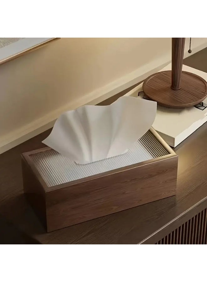 Nordic Style Wooden Tissue Box with Acrylic Cover, Stripe Pattern, Home and Restaurant Napkin Dispenser, Desktop Storage Organizer - Image 5