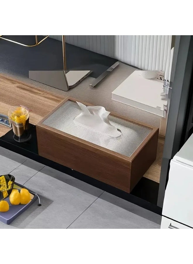 Nordic Style Wooden Tissue Box with Acrylic Cover, Stripe Pattern, Home and Restaurant Napkin Dispenser, Desktop Storage Organizer - Image 4