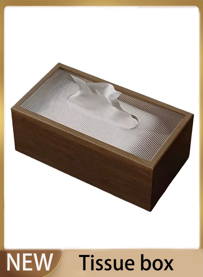 Nordic Style Wooden Tissue Box with Acrylic Cover, Stripe Pattern, Home and Restaurant Napkin Dispenser, Desktop Storage Organizer - Image 1