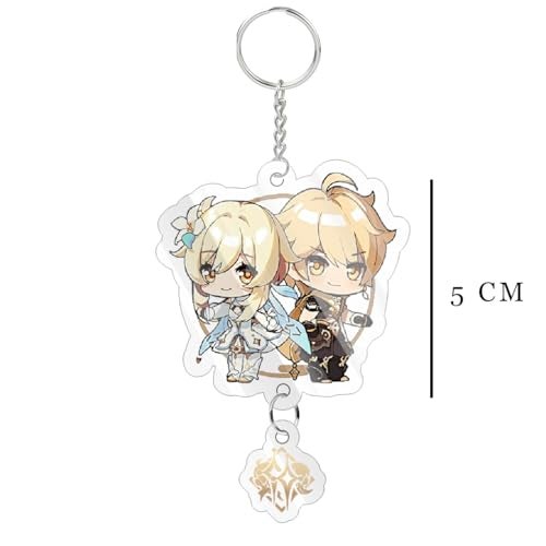Careflection Genshin Impact Cute Traveler Outlander Chibi Game Acrylic Keychain Japanese Anime Cartoon Key Charm Rings - Image 2