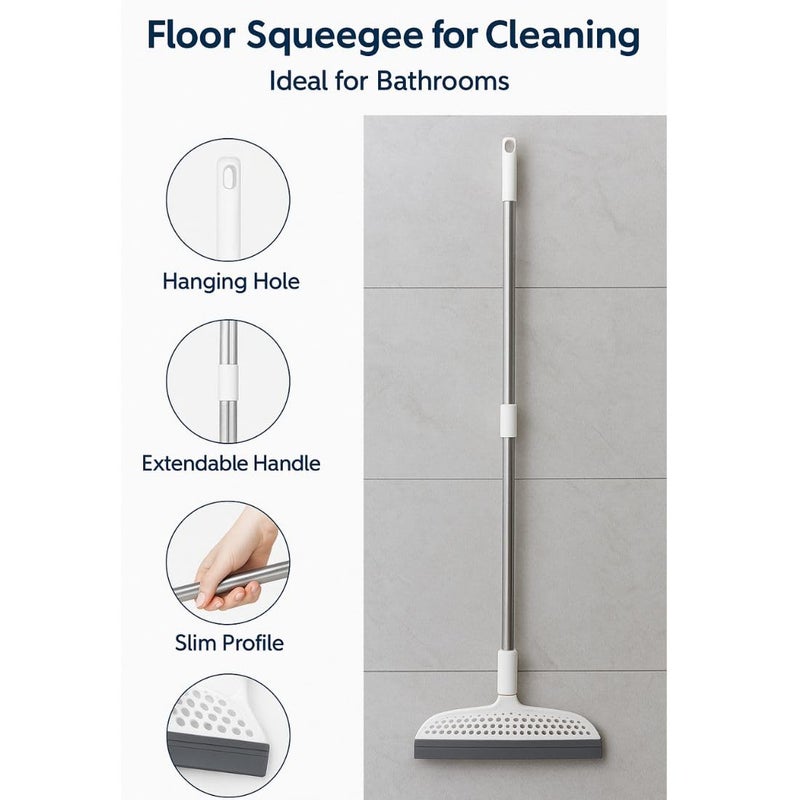 NOWFLY Bathroom Wiper Mop with Long Handle | Silicone Floor & Tile Cleaning Mop | Glass, Mirror & Wall Squeegee | Durable Lightweight Bathroom Cleaner - Image 2