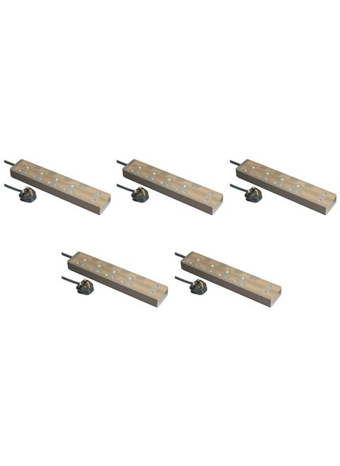 Schneider Electric Extension Cord with USB port & 4 Trailing Sockets with individual switch, 3M,  Strips/ Multi Plug, metal golden hairline - TSH36U_3_GH - Pack of 5