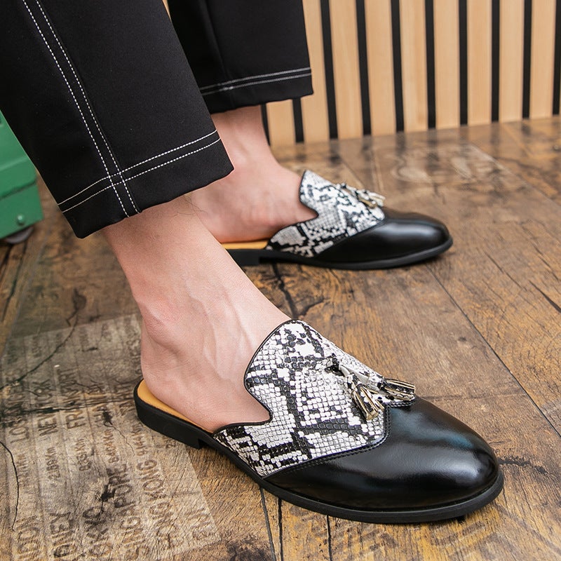 Men'S Slip-On Loafers Large Size Half-Slip Leather Shoes Fashion Trend Hairstylist Tassel Leather Shoes - Image 4