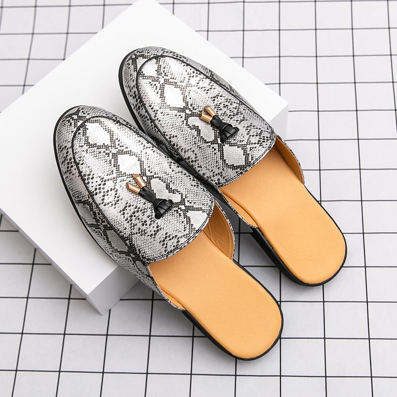 Men'S Slip-On Loafers Large Size Half-Slip Leather Shoes Fashion Trend Hairstylist Tassel Leather Shoes - Image 1