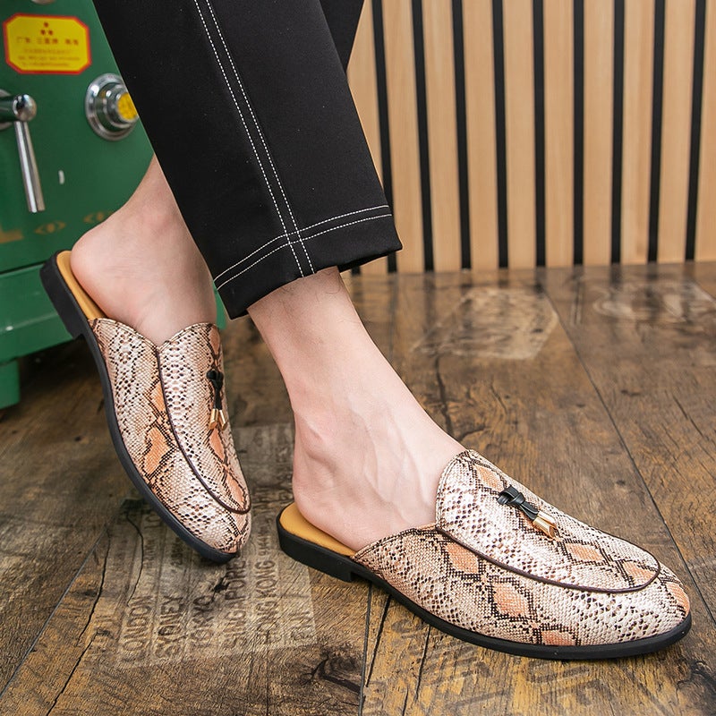 Men'S Slip-On Loafers Large Size Half-Slip Leather Shoes Fashion Trend Hairstylist Tassel Leather Shoes - Image 2