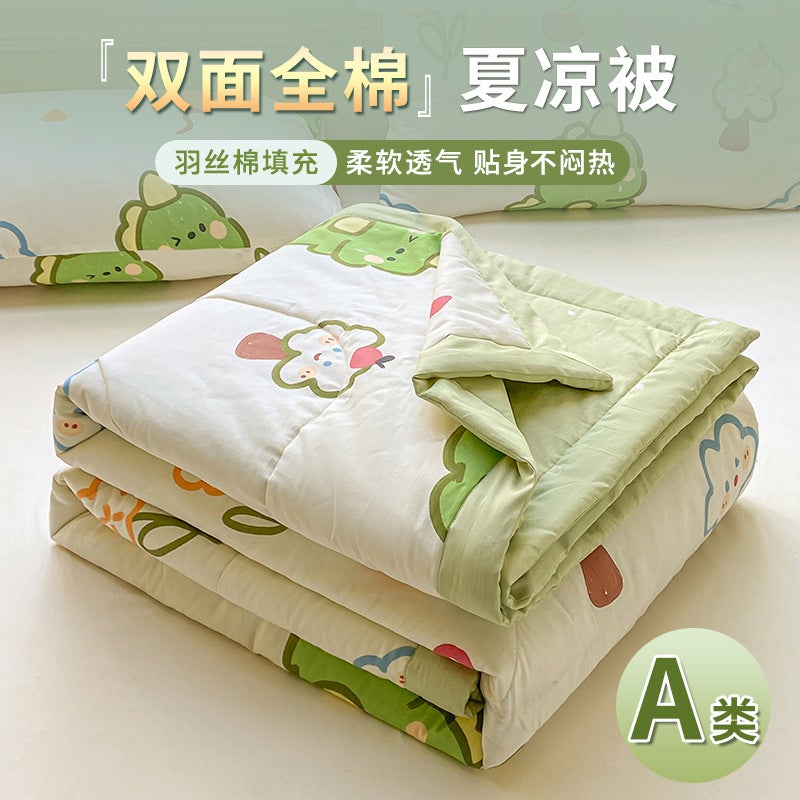 Class A 100 double-sided cotton cotton summer quilt air conditioning quilt summer quilt washable machine washable summer thin quilt single double Dinosaur Diary. [Positive and negative cotton] filled with super soft fiber 