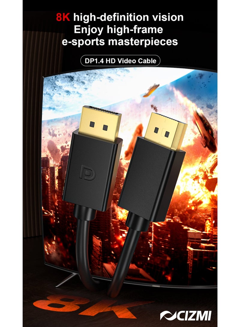 سيزمي ✦ كابل DisplayPort 1.4 بدقة 8K بطول 2 متر | يدعم 8K@60Hz و4K@240Hz بمعدلات تحديث عالية | HDR وG-Sync وHDCP | سرعة 32.4Gbps | موصلات DisplayPort مطلية بالذهب | DP إلى DP | متوافق مع شاشات الألعاب ASUS وDell وMSI وLG وSamsung، وبطاقات الرسوميات NVIDIA وAMD وأجهزة الكمبيوتر - Image 5