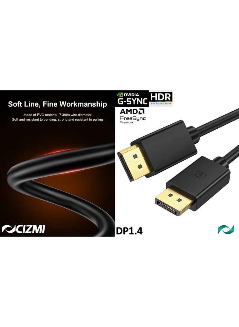 سيزمي ✦ كابل DisplayPort 1.4 بدقة 8K بطول 2 متر | يدعم 8K@60Hz و4K@240Hz بمعدلات تحديث عالية | HDR وG-Sync وHDCP | سرعة 32.4Gbps | موصلات DisplayPort مطلية بالذهب | DP إلى DP | متوافق مع شاشات الألعاب ASUS وDell وMSI وLG وSamsung، وبطاقات الرسوميات NVIDIA وAMD وأجهزة الكمبيوتر - Image 4
