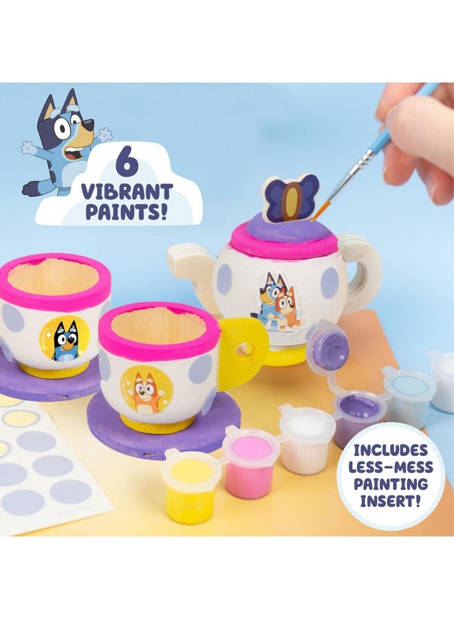 Horizon Group USA Bluey Paint & Play Tea Party, 6-Piece Wooden Tea Set, Customize with Paint & Bluey Stickers, 2 Wearable Crowns, Fun Toys for Kids, Cute Birthday Party Decorations, Pretend Play Tea Party, Bluey Toys - Image 4