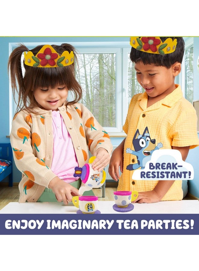 Horizon Group USA Bluey Paint & Play Tea Party, 6-Piece Wooden Tea Set, Customize with Paint & Bluey Stickers, 2 Wearable Crowns, Fun Toys for Kids, Cute Birthday Party Decorations, Pretend Play Tea Party, Bluey Toys - Image 5
