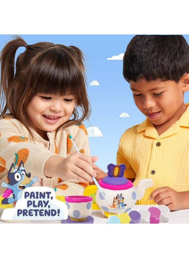Horizon Group USA Bluey Paint & Play Tea Party, 6-Piece Wooden Tea Set, Customize with Paint & Bluey Stickers, 2 Wearable Crowns, Fun Toys for Kids, Cute Birthday Party Decorations, Pretend Play Tea Party, Bluey Toys - Image 2