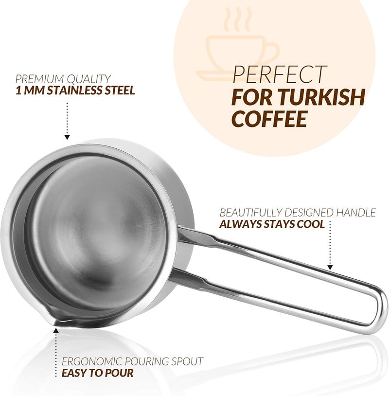 Caizen Coffee إبريق قهوة تركية، لتحضير إسبريسو لذيذ - ستانلس ستيل 440 مل - إبريق سيزفي بريكي عربي يوناني، مسخن حليب وزبدة، تصميم حديث وفريد - Image 2