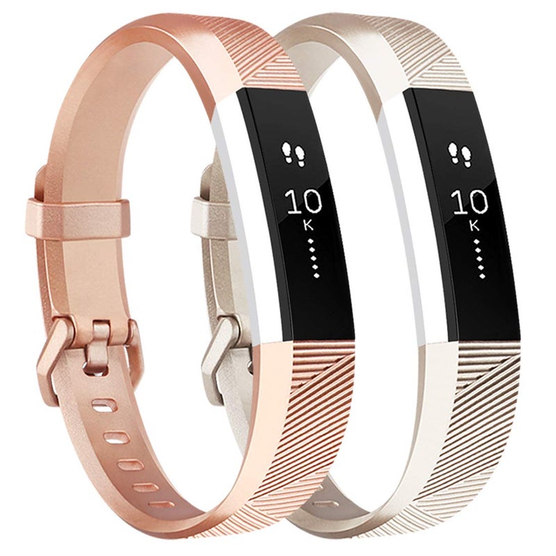 Tobfit Waterproof Sport Bands Compatible with Fit bit Alta/Alta HR/Ace, Soft TPU Replacement WristBands, Large, Champagne Gold/Rose Gold - Image 1