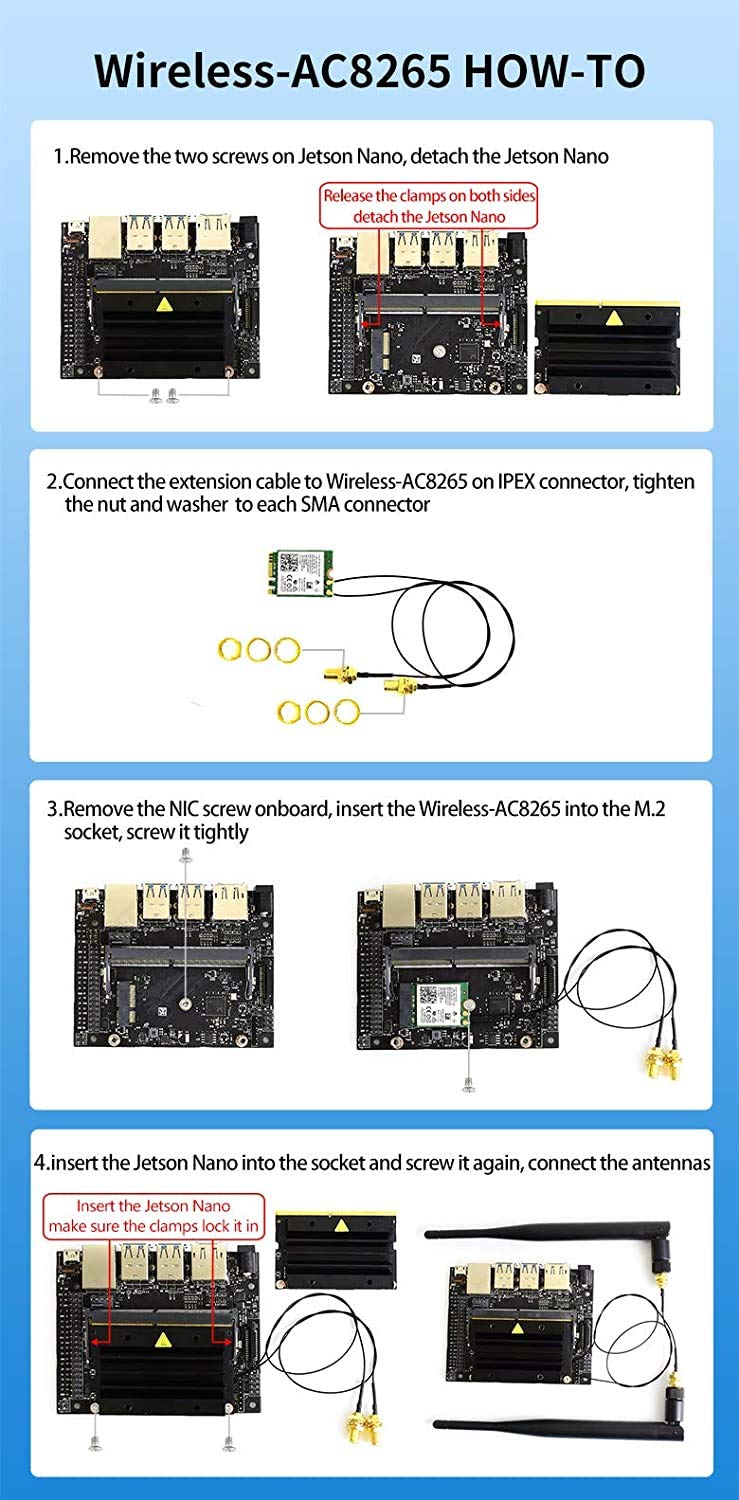 Waveshare AC8265 Wireless NIC Module for Jetson Orin Nano/NX Supports 2.4GHz / 5GHz Dual Band WiFi and Bluetoth 4.2