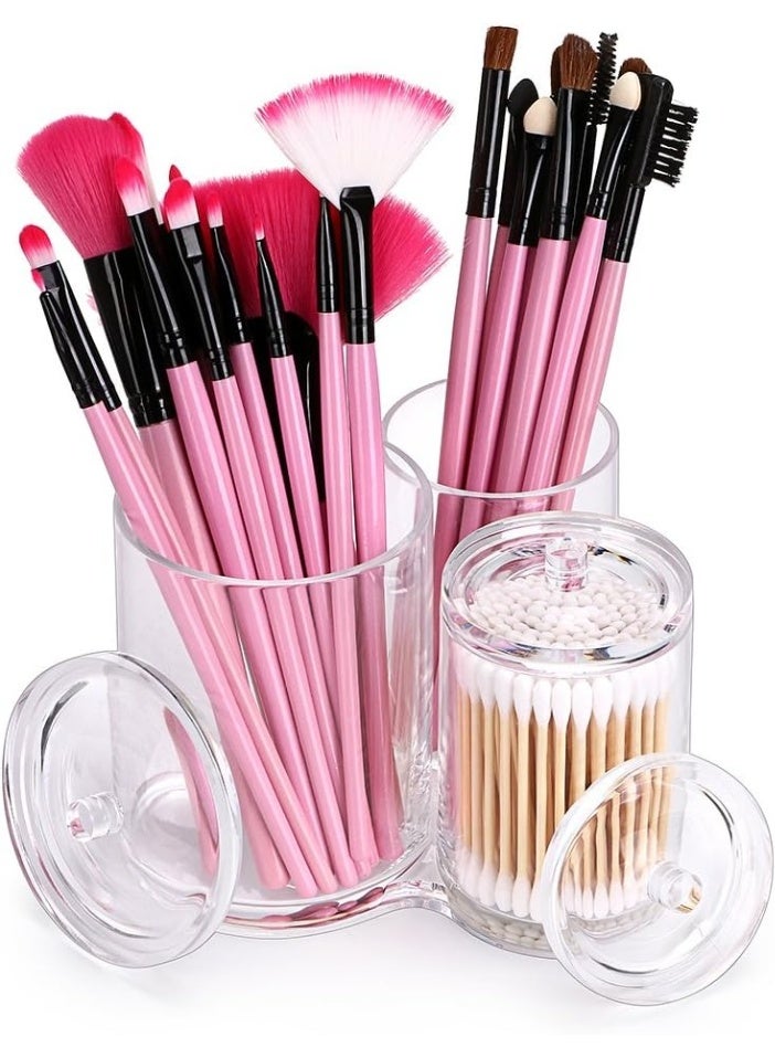 Acrylic Cotton Pad and Swab Holder – 3 Compartment Organizer with Secure Lid – Elegant Makeup Storage for Bathroom & Bedroom - Image 1