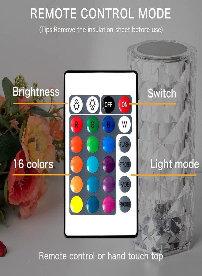 KriVat Table Lamp with Remote Control Crystal Acrylic Lamp & USB Charging RGB Touch Lamp Night Light for Bedroom Living Room Office Bars Wedding Décor Creative (Clear) (Crystal Rose Diamond) - Image 3