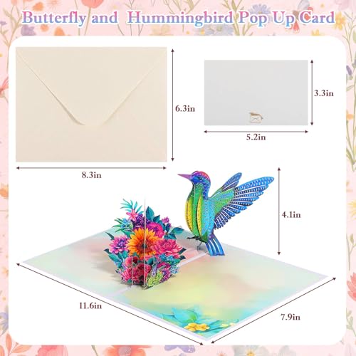 Tidponra 4 Pack Butterfly Flower Pop Up Cards, Hummingbird Birthday Card 3D Greeting Cards for Mother's Day, Graduation, Anniversary, Thinking of You, Get Well, Home Decor, with Envelope and Note - Image 4