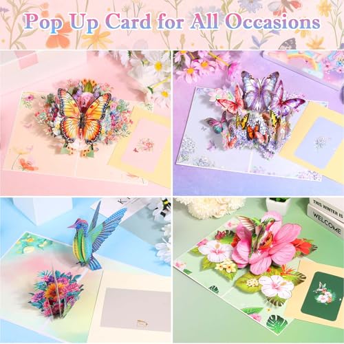 Tidponra 4 Pack Butterfly Flower Pop Up Cards, Hummingbird Birthday Card 3D Greeting Cards for Mother's Day, Graduation, Anniversary, Thinking of You, Get Well, Home Decor, with Envelope and Note - Image 3
