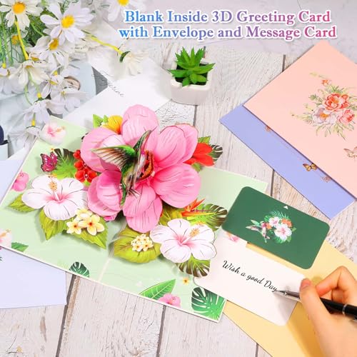 Tidponra 4 Pack Butterfly Flower Pop Up Cards, Hummingbird Birthday Card 3D Greeting Cards for Mother's Day, Graduation, Anniversary, Thinking of You, Get Well, Home Decor, with Envelope and Note - Image 5