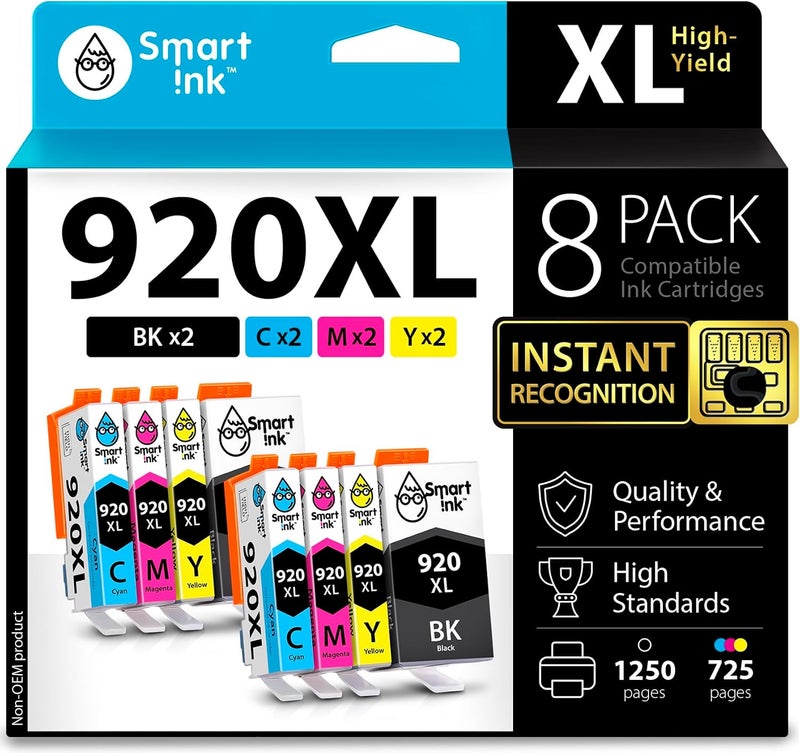 Smart Ink Compatible Ink Cartridge Replacement for HP 920 XL 920XL (2 Black, 2 Cyan, 2 Magenta, 2 Yellow, 8 Combo Pack) to use with HP Officejet 6000 6500 6500A 7000 7500A 7500 - Image 1