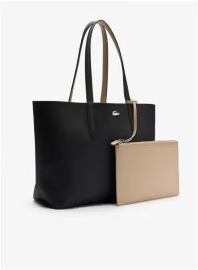 لاكوست النسائية آنا المزدوجة جوانب حقيبة يد كبيرة من النغمة ، العصرية والتنوعية ، الأسود/الكاكي - Image 2