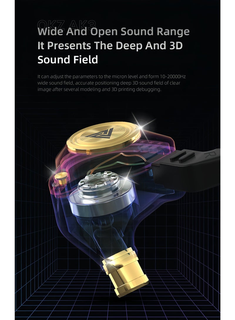 QKZ AK3 Professional In-Ear Wired Earphones Hi-Res Audio Gaming Headset with Mic 3.5mm Jack Deep Bass Stereo Sound Earbuds for Mobile Phone Laptop PS4 PS5 Xbox - Image 5
