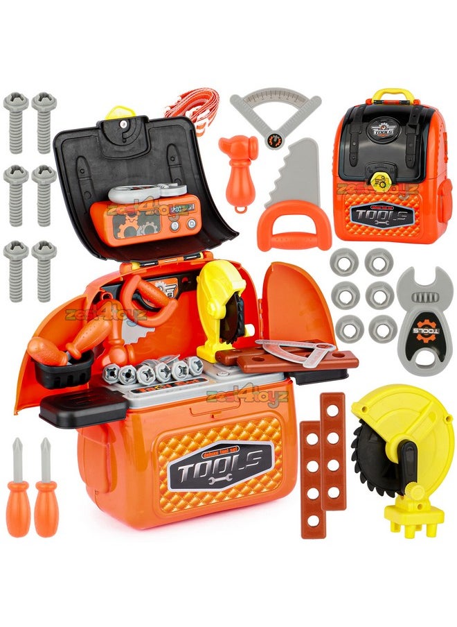زيست فور تويز مجموعة أدوات فاخرة 2 في 1 من Zest 4 Toyz مع حقيبة ظهر محمولة ومجموعة لعب الأدوار مع الملحقات - 28 قطعة (برتقالي)  - Image 1