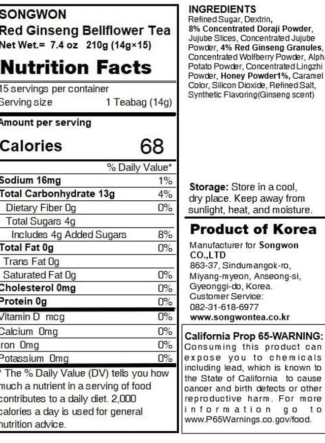 LENITH Songwon Honey Red Ginseng Bellflower Tea 210g 15T Bags - Image 4