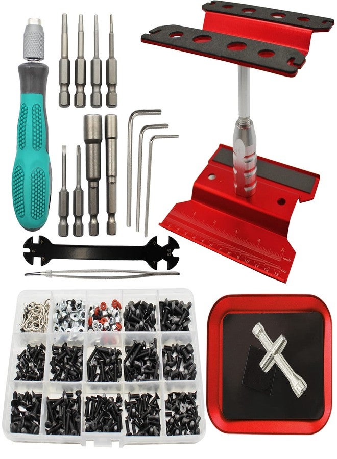 RC Lelut RC Car Repair Work Stand Repair Tool Set 360 Degree Rotation and 523PCS RC Screws Kit & RC Screwdrivers and Screws Pallet for 1/8 1/10 1/12 1/16 1/18 RC Crawler Truck Buggy Vehicle Scale Accessories - Image 1