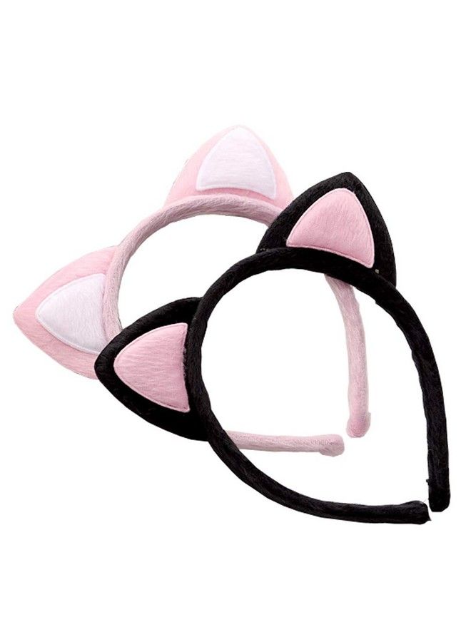 UPSTORE 2 Pcs Cute Cat Ears Headbands Velvet Cloth Wrapped Plastic Headwear Princess Hair Bands Hair Hoop Favors Holiday Cosplay Party Costume Hair Accessories For Girls Woman (Color Random) - Image 2