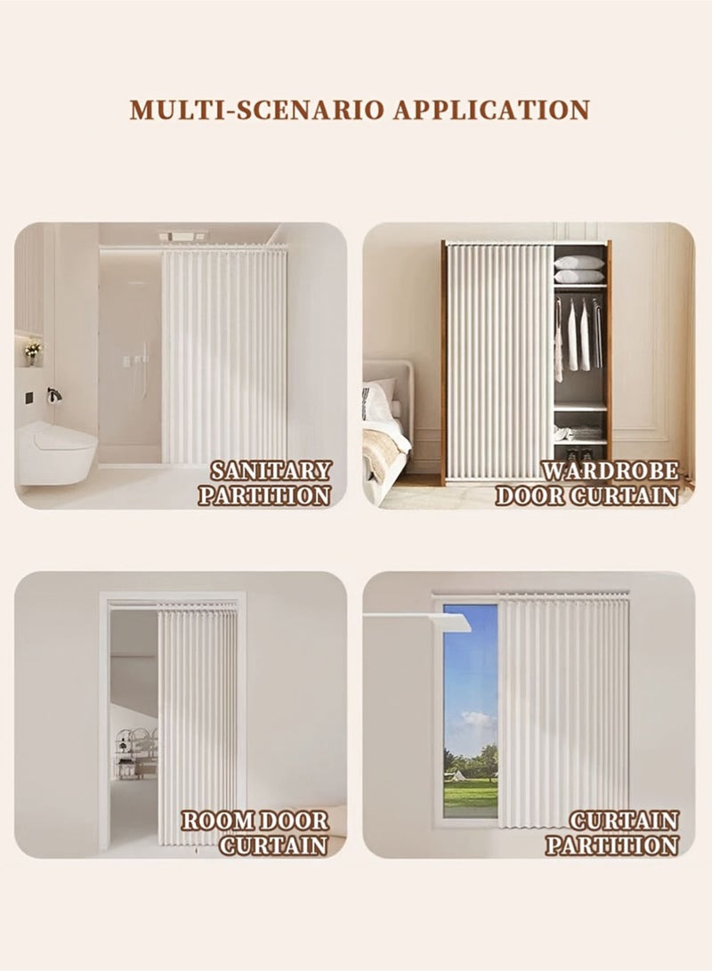 EzzySo 100*200cm Door Curtain With Telescopic Rod 1 Panel Waterproof Shower Curtain Windproof Light-Blocking Curtains Folding Door Bathroom Curtains Wardrobe Cover Cloth Room Divider Applicable Bedroom Room Living Room Doorway White - Image 5