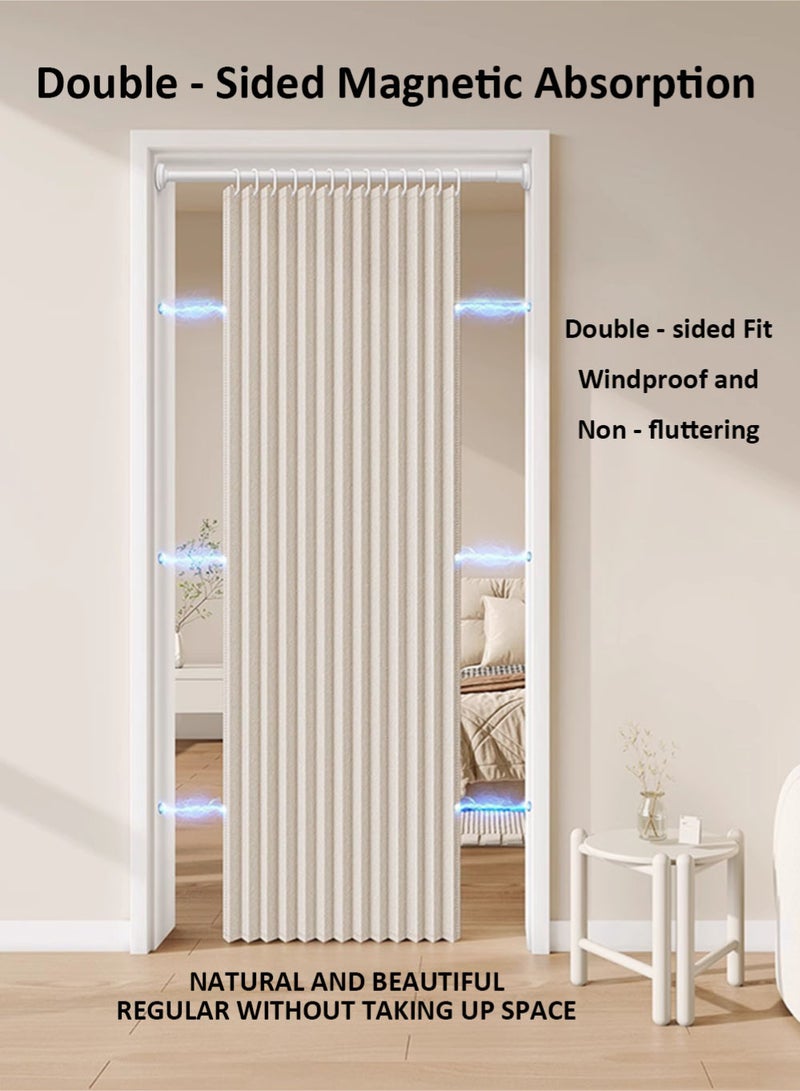 EzzySo 100*200cm Door Curtain With Telescopic Rod 1 Panel Waterproof Shower Curtain Windproof Light-Blocking Curtains Folding Door Bathroom Curtains Wardrobe Cover Cloth Room Divider Applicable Bedroom Room Living Room Doorway White - Image 2