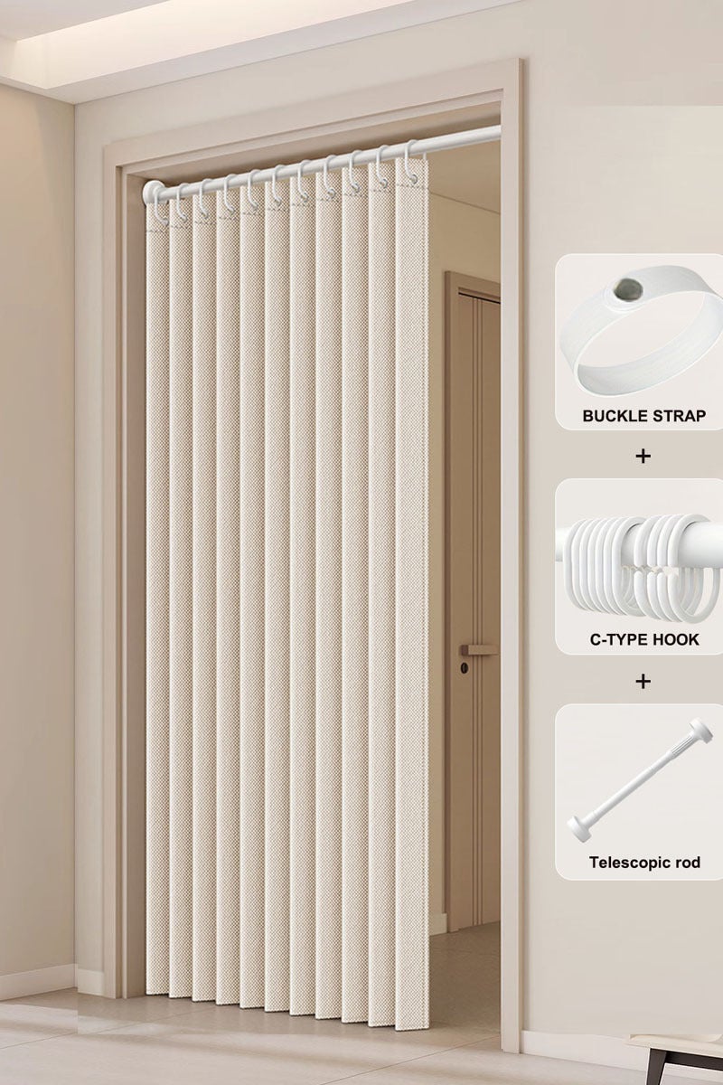 EzzySo 100*200cm Door Curtain With Telescopic Rod 1 Panel Waterproof Shower Curtain Windproof Light-Blocking Curtains Folding Door Bathroom Curtains Wardrobe Cover Cloth Room Divider Applicable Bedroom Room Living Room Doorway White - Image 1