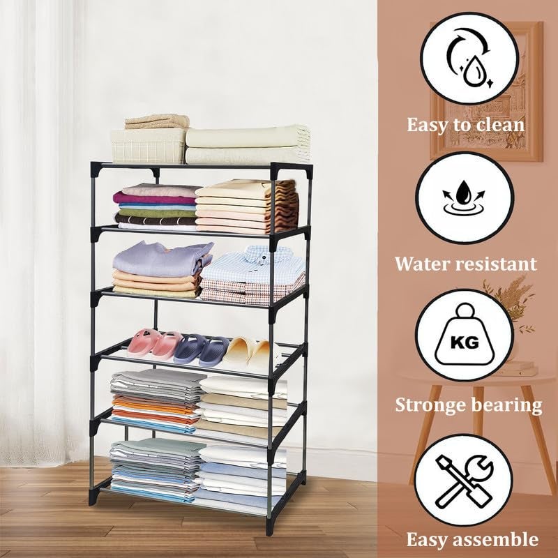 RAXON WORLD 6 Tiers Collapsible Open Clothes Organzier Wardrobes for Anywhere Use-Blue (DIY) - Image 5