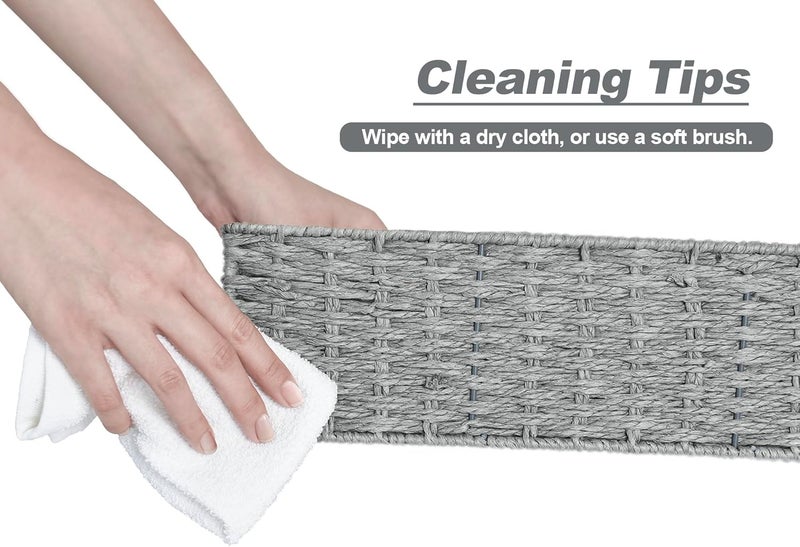 StorageWorks 3-Section Wicker Baskets for Shelves, Hand-Woven Round Paper Rope Storage Baskets, Gray, 2-Pack - Image 5