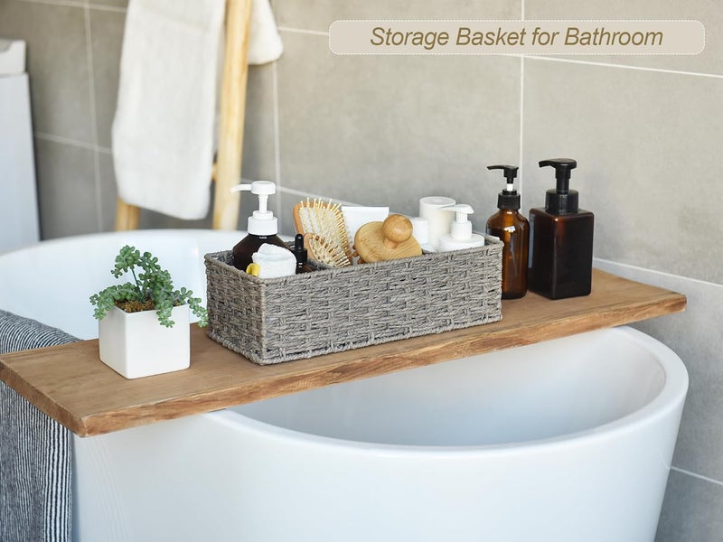 StorageWorks 3-Section Wicker Baskets for Shelves, Hand-Woven Round Paper Rope Storage Baskets, Gray, 2-Pack - Image 4