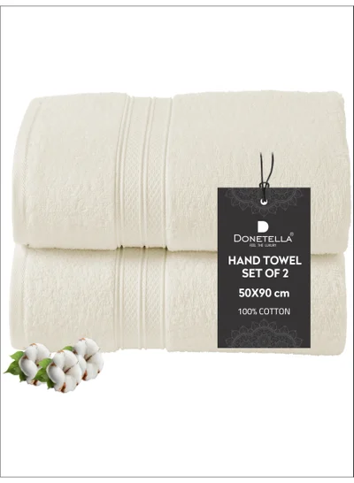 Donetella Premium 100 % Combed Cotton 2-Pcs Hand Towel Set (50 X 90 CM) 600 GSM Super Soft Hand Towel, Highly Absorbent, Quick Dry,Best Towel for Bathroom, Spa And Hotel,White