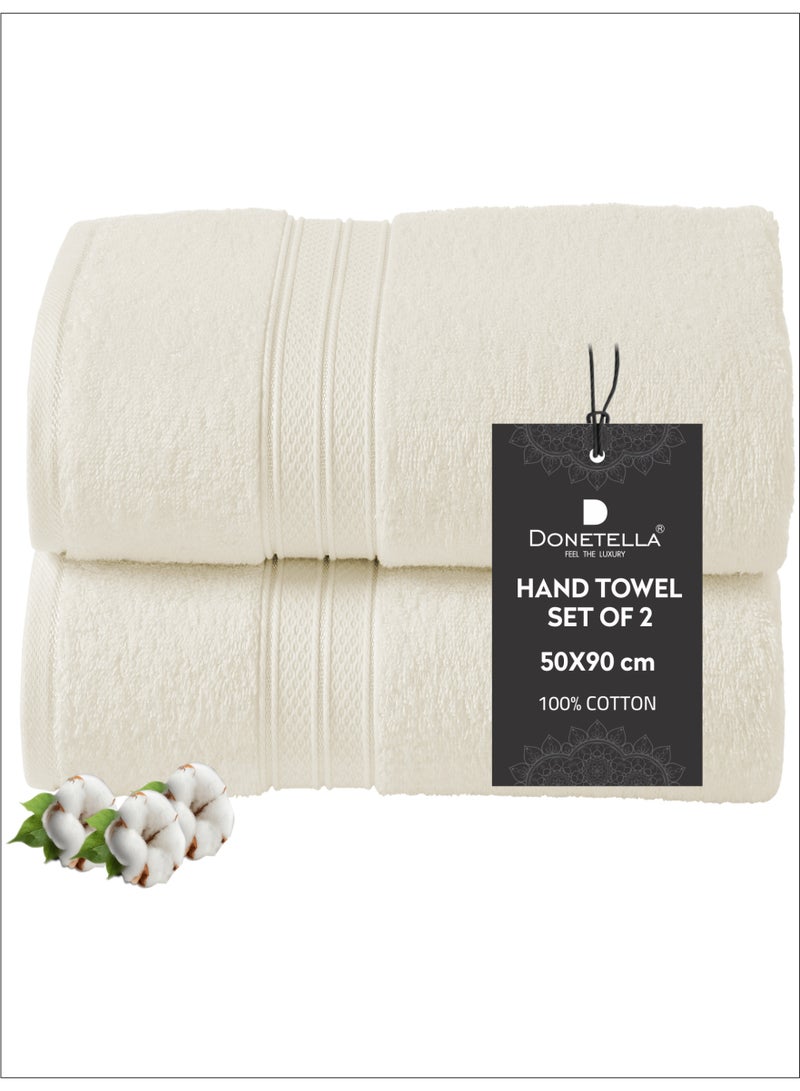 Donetella Premium 100 % Combed Cotton 2-Pcs Hand Towel Set (50 X 90 CM) 600 GSM Super Soft Hand Towel, Highly Absorbent, Quick Dry,Best Towel for Bathroom, Spa And Hotel,White - Image 1