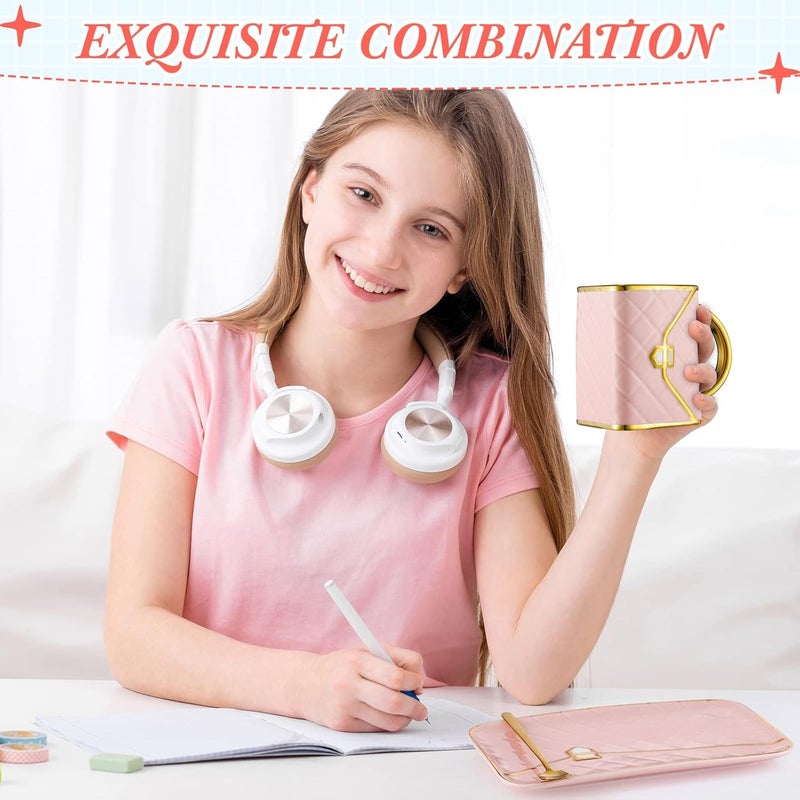 Sliner 4 Sets Coffee Mug Handbag Shaped Ceramic Tea Cup with Saucer Spoon 10 Oz/ 310 ml Purse Gift Mug for Office Home Coffee Tea Hot Chocolate Cappuccino(Classic) - Image 5